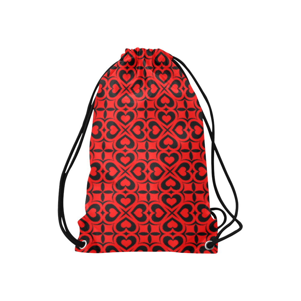Red Black Heart Lattice Small Drawstring Bag Model 1604 (Twin Sides) 11"(W) * 17.7"(H)