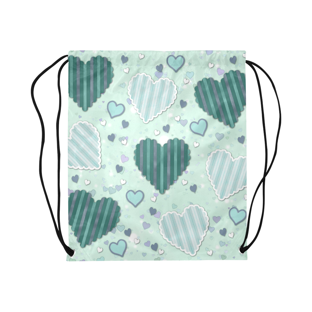 Mint Green Patchwork Hearts Large Drawstring Bag Model 1604 (Twin Sides)  16.5"(W) * 19.3"(H)