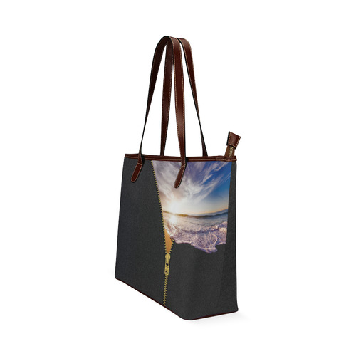 ZIPPER gold Sunset Beach Shoulder Tote Bag (Model 1646)