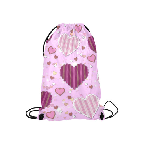 Pink Patchwork Hearts Small Drawstring Bag Model 1604 (Twin Sides) 11"(W) * 17.7"(H)