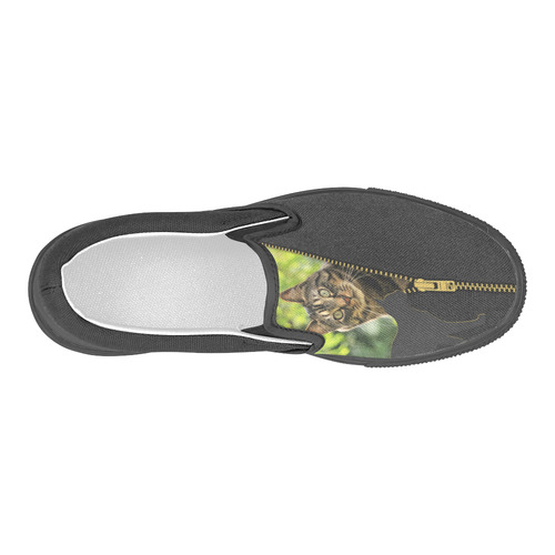 ZIPPER CUTE CAT FLOWERS Men's Slip-on Canvas Shoes (Model 019)