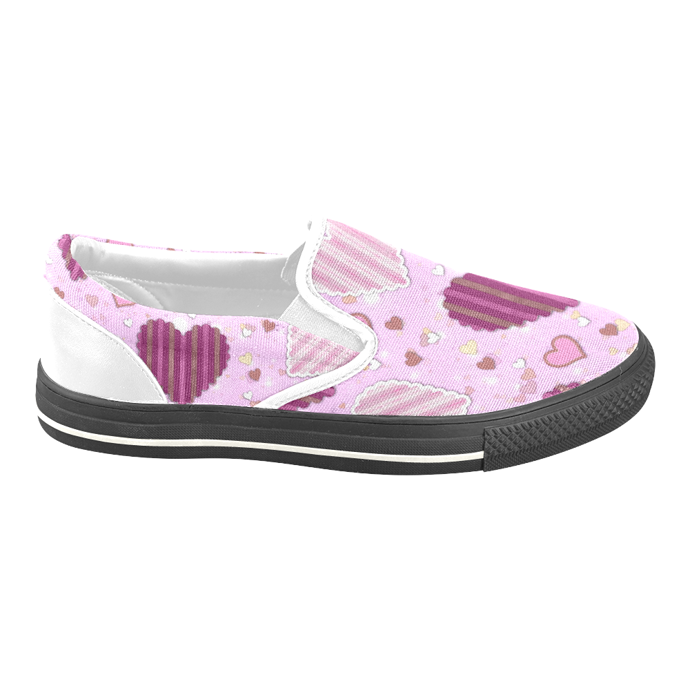 Pink Patchwork Hearts Women's Unusual Slip-on Canvas Shoes (Model 019)
