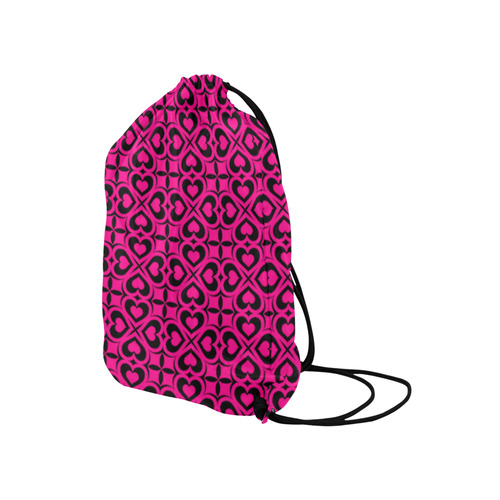 Pink Black Heart Lattice Medium Drawstring Bag Model 1604 (Twin Sides) 13.8"(W) * 18.1"(H)
