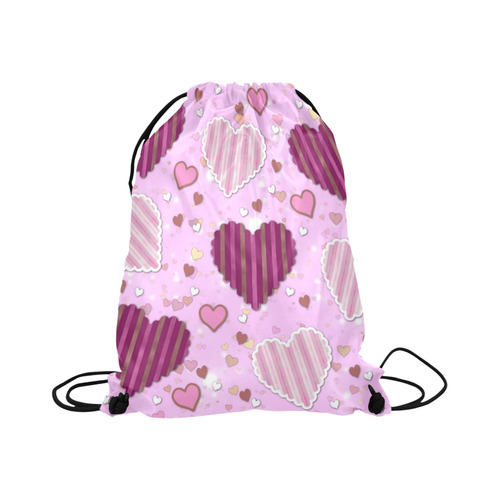 Pink Patchwork Hearts Large Drawstring Bag Model 1604 (Twin Sides)  16.5"(W) * 19.3"(H)