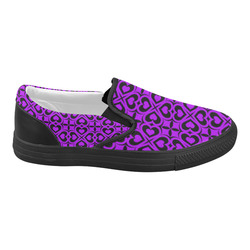 Purple Black Heart Lattice Women's Slip-on Canvas Shoes (Model 019)