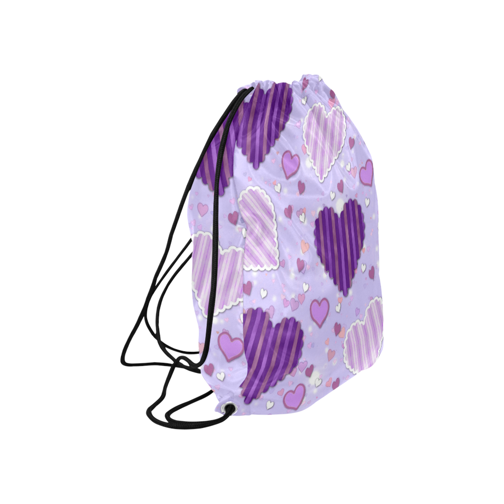 Purple Patchwork Hearts Large Drawstring Bag Model 1604 (Twin Sides)  16.5"(W) * 19.3"(H)
