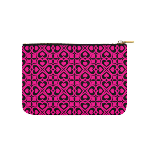 Pink Black Heart Lattice Carry-All Pouch 9.5''x6''