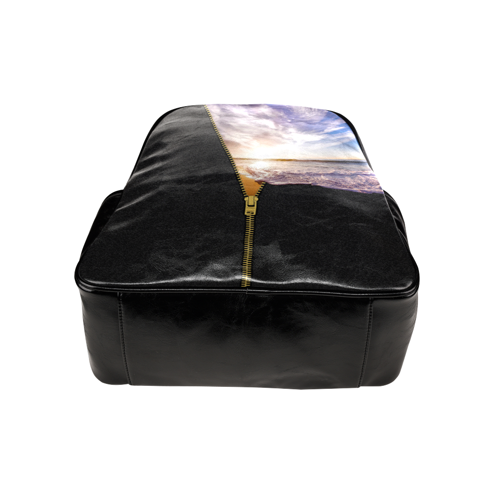 ZIPPER gold Sunset Beach Multi-Pockets Backpack (Model 1636)