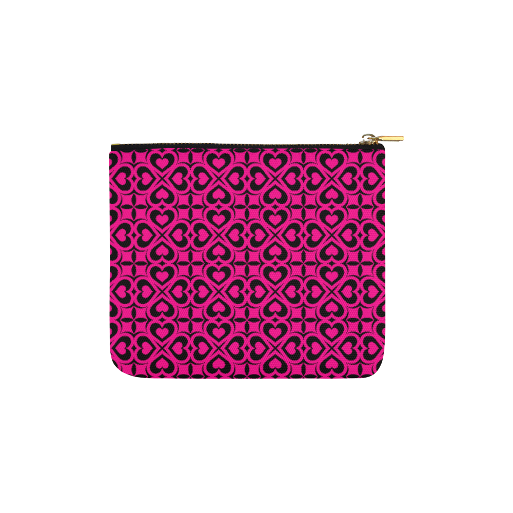Pink Black Heart Lattice Carry-All Pouch 6''x5''