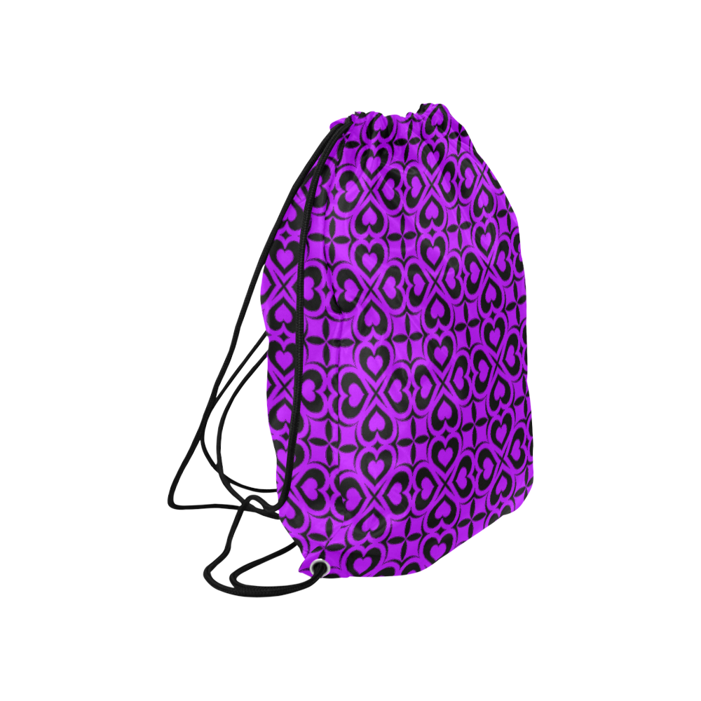 Purple Black Heart Lattice Large Drawstring Bag Model 1604 (Twin Sides)  16.5"(W) * 19.3"(H)
