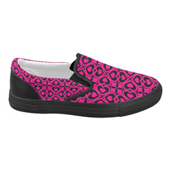 Pink Black Heart Lattice Women's Slip-on Canvas Shoes (Model 019)