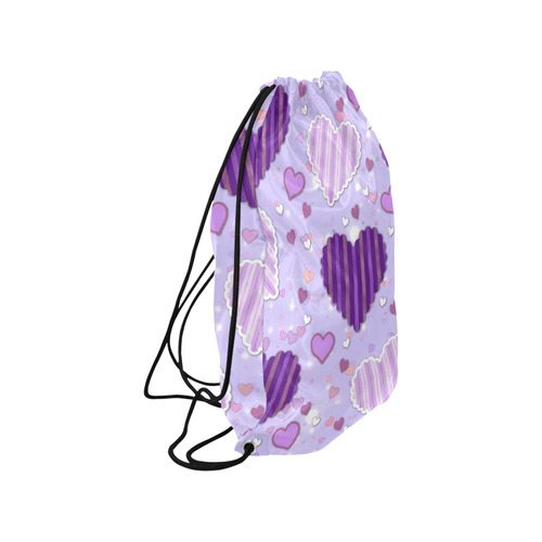 Purple Patchwork Hearts Small Drawstring Bag Model 1604 (Twin Sides) 11"(W) * 17.7"(H)