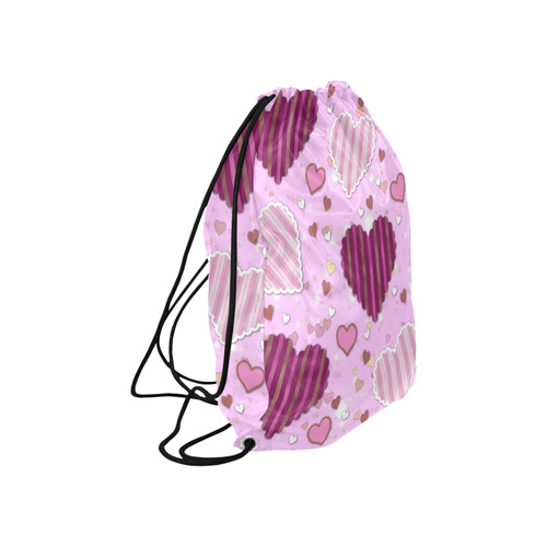 Pink Patchwork Hearts Large Drawstring Bag Model 1604 (Twin Sides)  16.5"(W) * 19.3"(H)