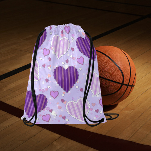 Purple Patchwork Hearts Large Drawstring Bag Model 1604 (Twin Sides)  16.5"(W) * 19.3"(H)