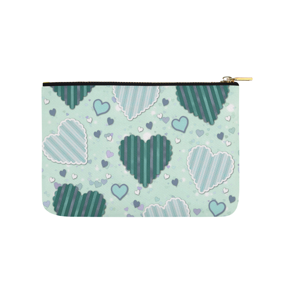 Mint Green Patchwork Hearts Carry-All Pouch 9.5''x6''