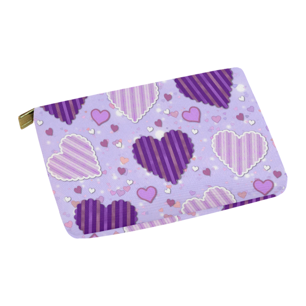 Purple Patchwork Hearts Carry-All Pouch 12.5''x8.5''