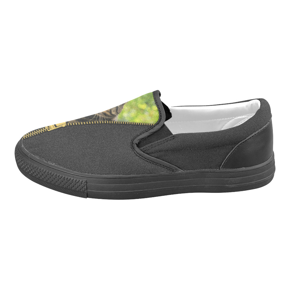 ZIPPER CUTE CAT FLOWERS Men's Slip-on Canvas Shoes (Model 019)