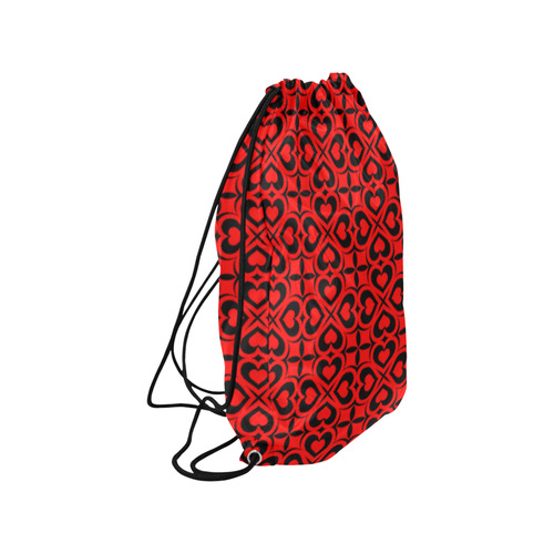Red Black Heart Lattice Small Drawstring Bag Model 1604 (Twin Sides) 11"(W) * 17.7"(H)