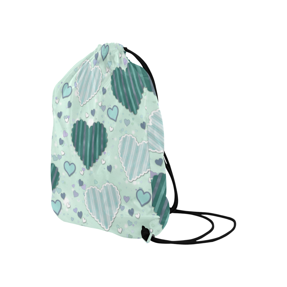 Mint Green Patchwork Hearts Large Drawstring Bag Model 1604 (Twin Sides)  16.5"(W) * 19.3"(H)
