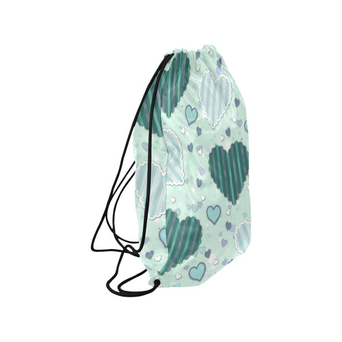 Mint Green Patchwork Hearts Medium Drawstring Bag Model 1604 (Twin Sides) 13.8"(W) * 18.1"(H)