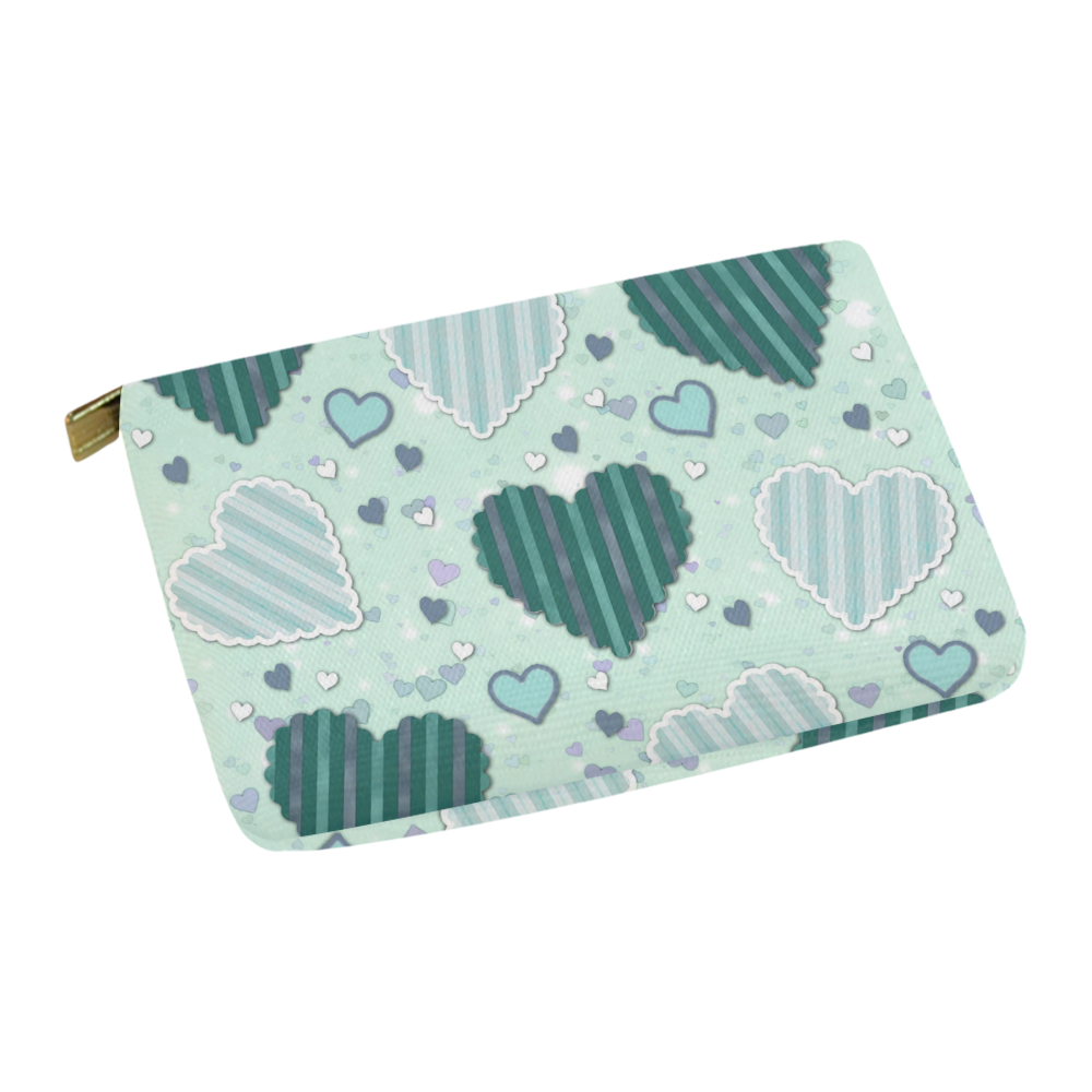 Mint Green Patchwork Hearts Carry-All Pouch 12.5''x8.5''