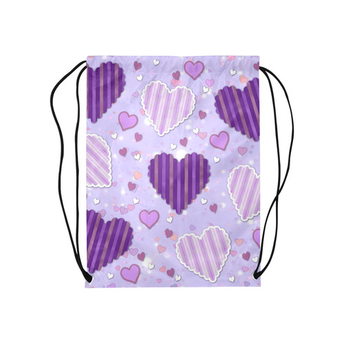 Purple Patchwork Hearts Medium Drawstring Bag Model 1604 (Twin Sides) 13.8"(W) * 18.1"(H)