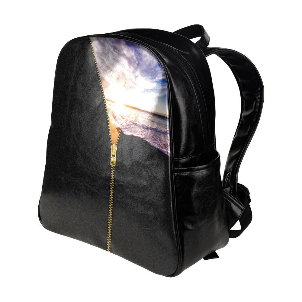 ZIPPER gold Sunset Beach Multi-Pockets Backpack (Model 1636)