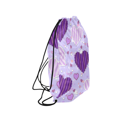 Purple Patchwork Hearts Medium Drawstring Bag Model 1604 (Twin Sides) 13.8"(W) * 18.1"(H)