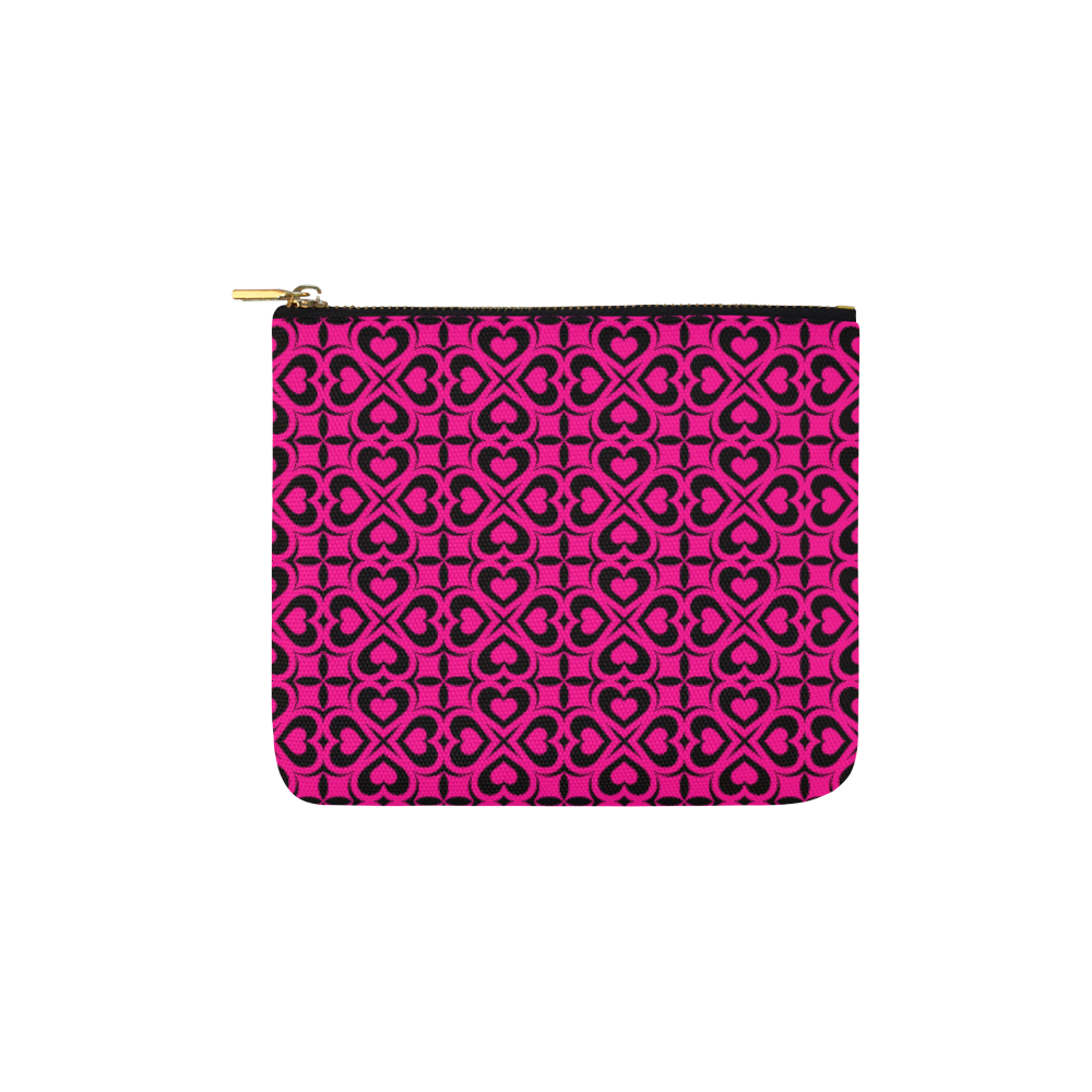 Pink Black Heart Lattice Carry-All Pouch 6''x5''