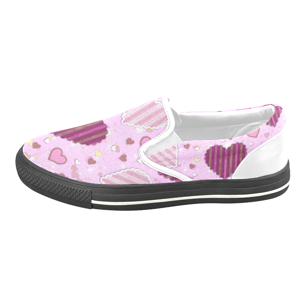 Pink Patchwork Hearts Women's Unusual Slip-on Canvas Shoes (Model 019)