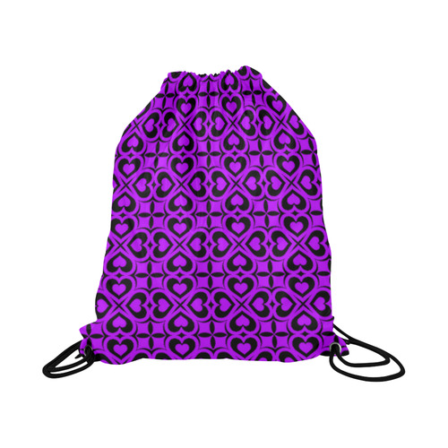 Purple Black Heart Lattice Large Drawstring Bag Model 1604 (Twin Sides)  16.5"(W) * 19.3"(H)