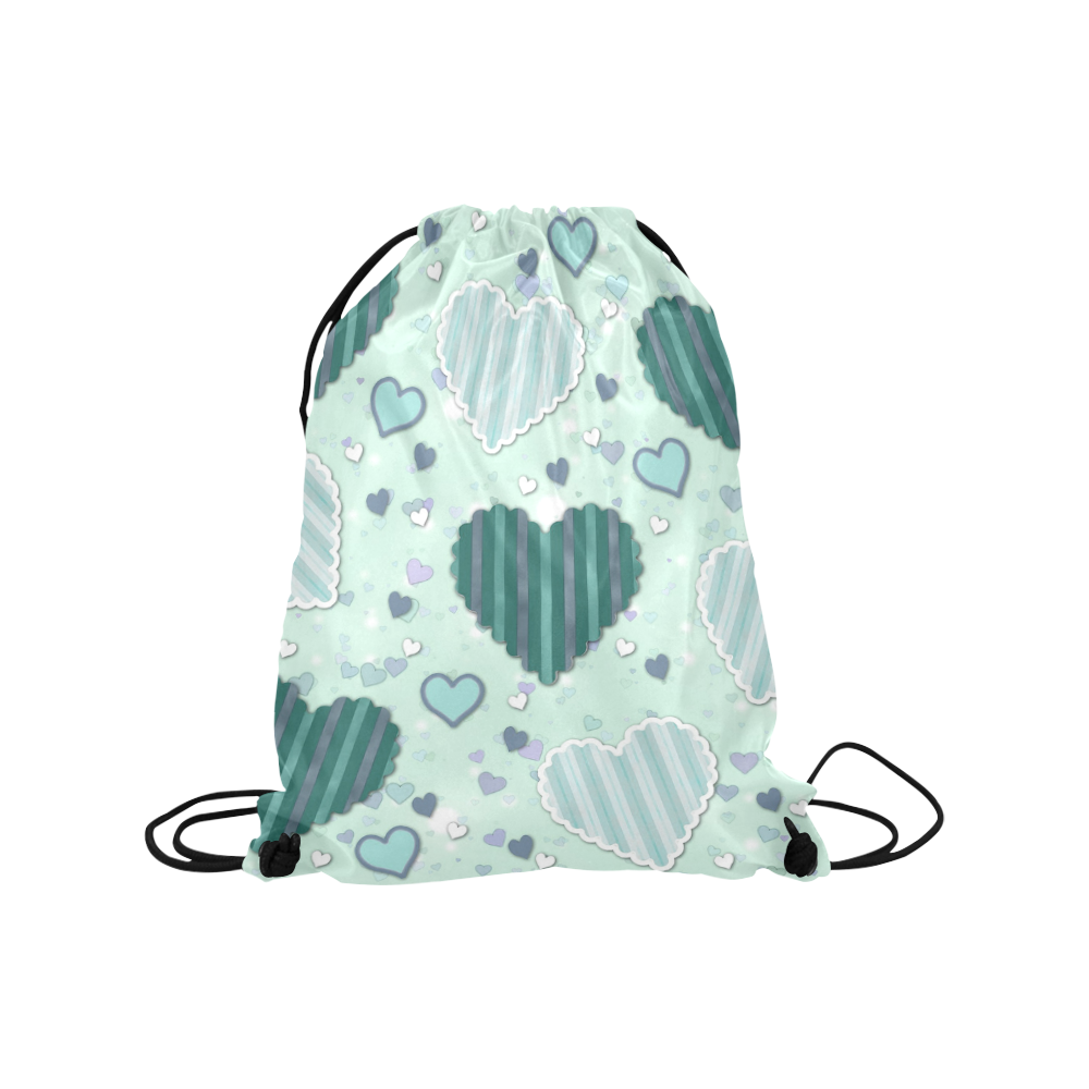 Mint Green Patchwork Hearts Medium Drawstring Bag Model 1604 (Twin Sides) 13.8"(W) * 18.1"(H)