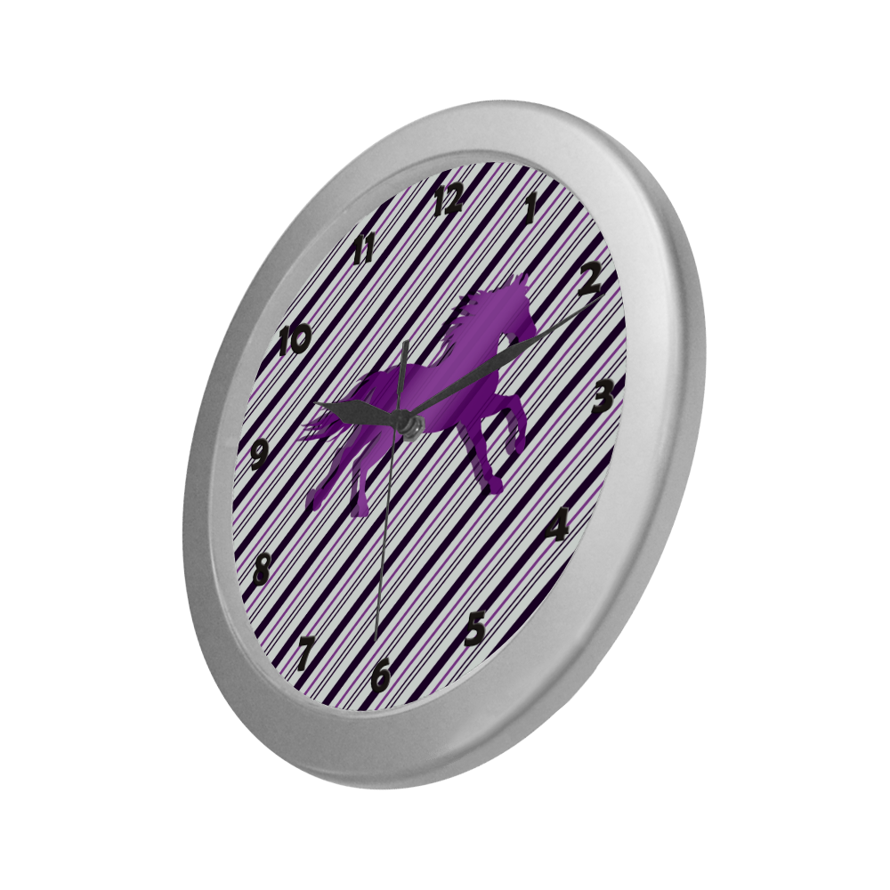 Running Horse on Stripes Silver Color Wall Clock