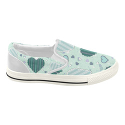 Mint Green Patchwork Hearts Women's Slip-on Canvas Shoes (Model 019)