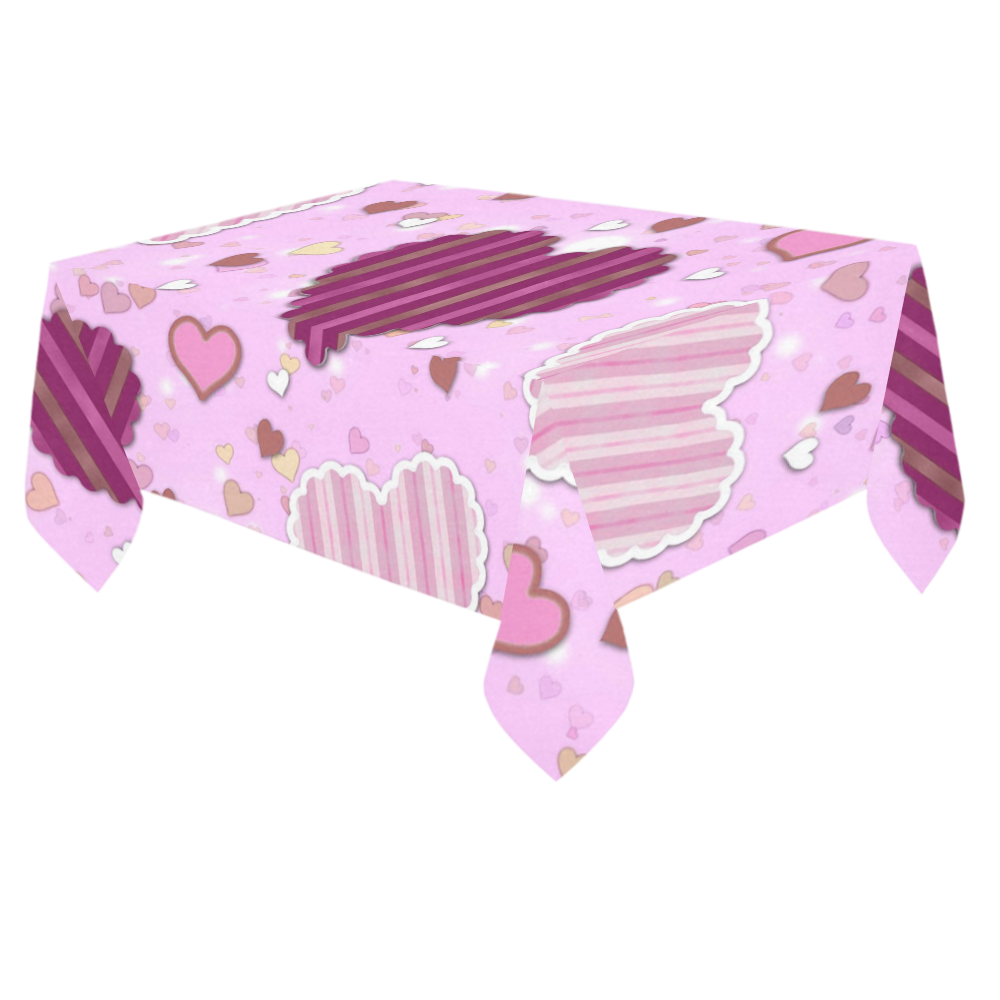 Pink Patchwork Hearts Cotton Linen Tablecloth 60"x 84"