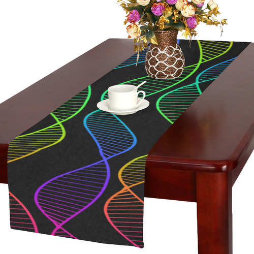 Curvy Rainbow Helix Black Table Runner 16x72 inch