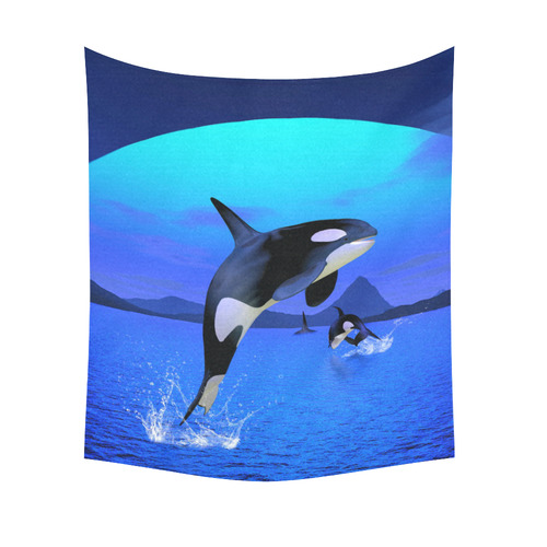 A Orca Whale Enjoy The Freedom Cotton Linen Wall Tapestry 51"x 60"