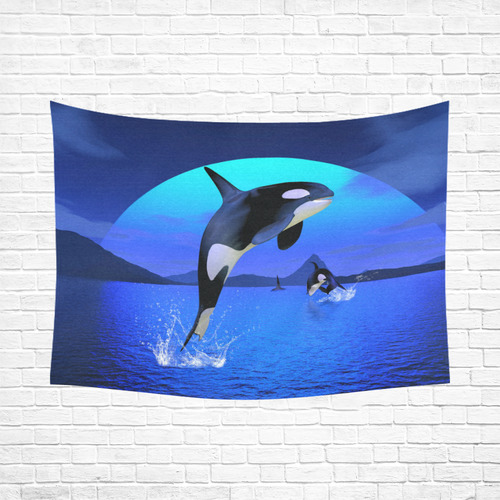 A Orca Whale Enjoy The Freedom Cotton Linen Wall Tapestry 80"x 60"