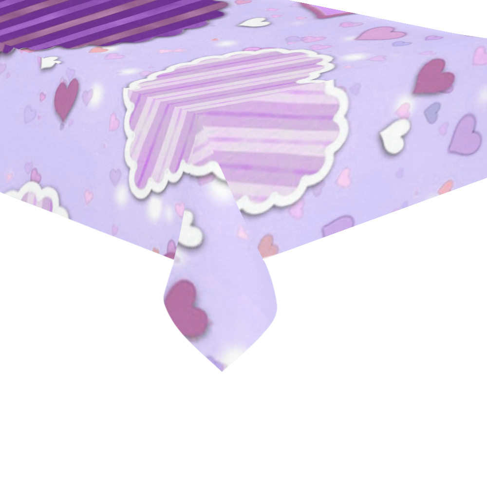Purple Patchwork Hearts Cotton Linen Tablecloth 60"x120"