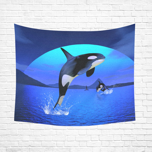 A Orca Whale Enjoy The Freedom Cotton Linen Wall Tapestry 60"x 51"