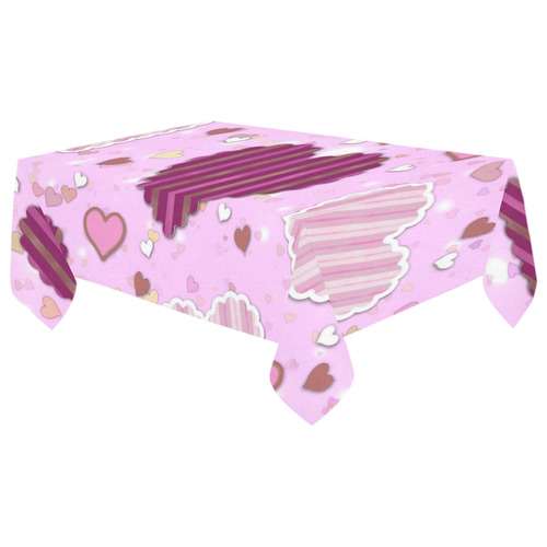 Pink Patchwork Hearts Cotton Linen Tablecloth 60"x 104"
