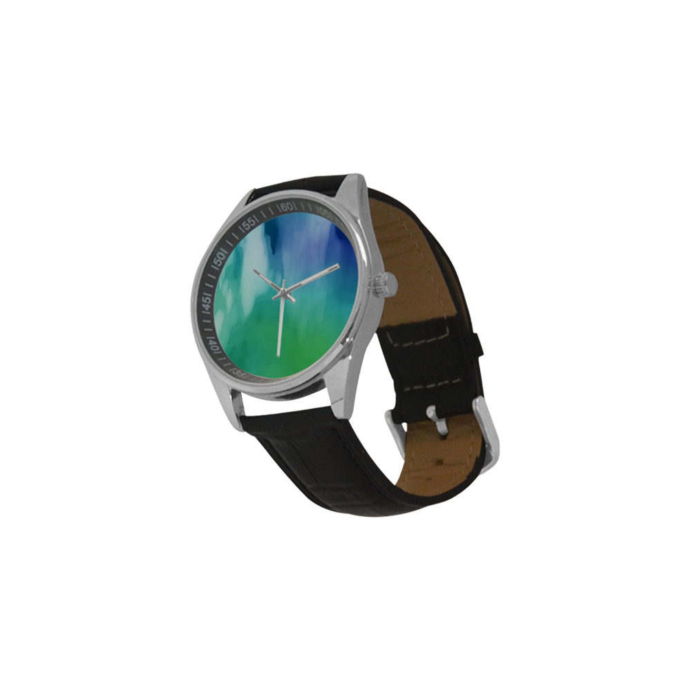 Abstract Watercolor B  by FeelGood Men's Casual Leather Strap Watch(Model 211)