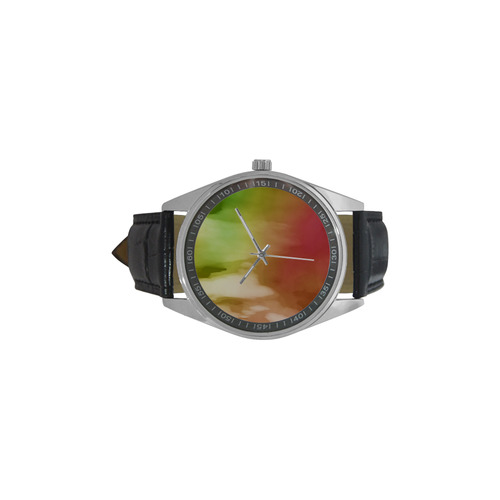 Abstract Watercolor C  by FeelGood Men's Casual Leather Strap Watch(Model 211)