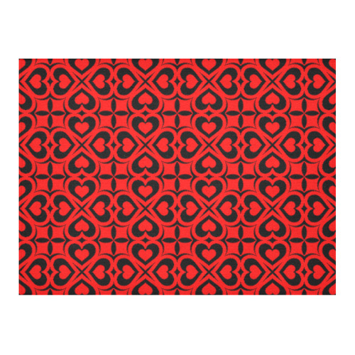 Red Black Heart Lattice Cotton Linen Tablecloth 52"x 70"