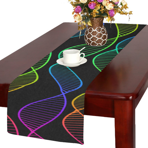 Curvy Rainbow Helix Black Table Runner 14x72 inch