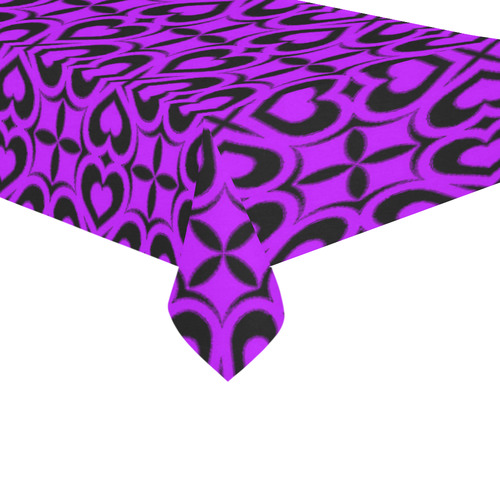 Purple Black Heart Lattice Cotton Linen Tablecloth 60"x 104"