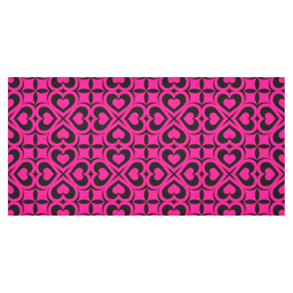 Pink Black Heart Lattice Cotton Linen Tablecloth 60"x120"