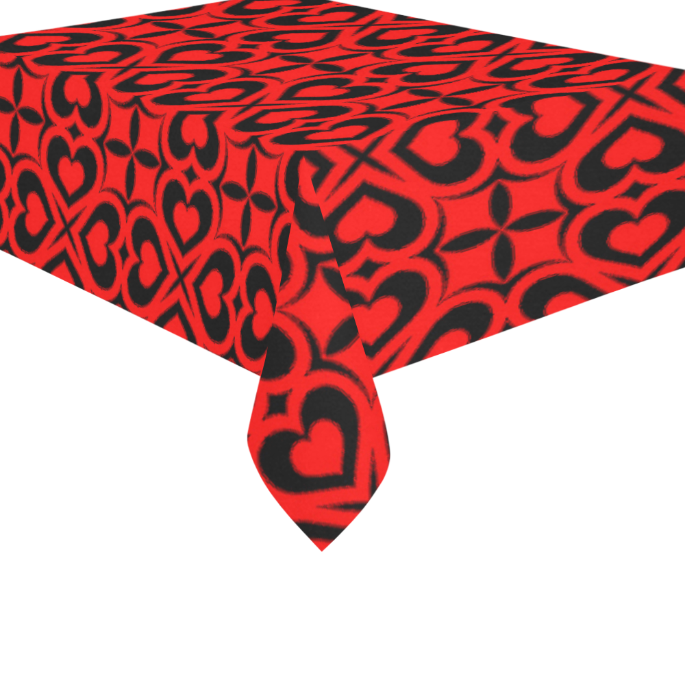 Red Black Heart Lattice Cotton Linen Tablecloth 60"x 84"