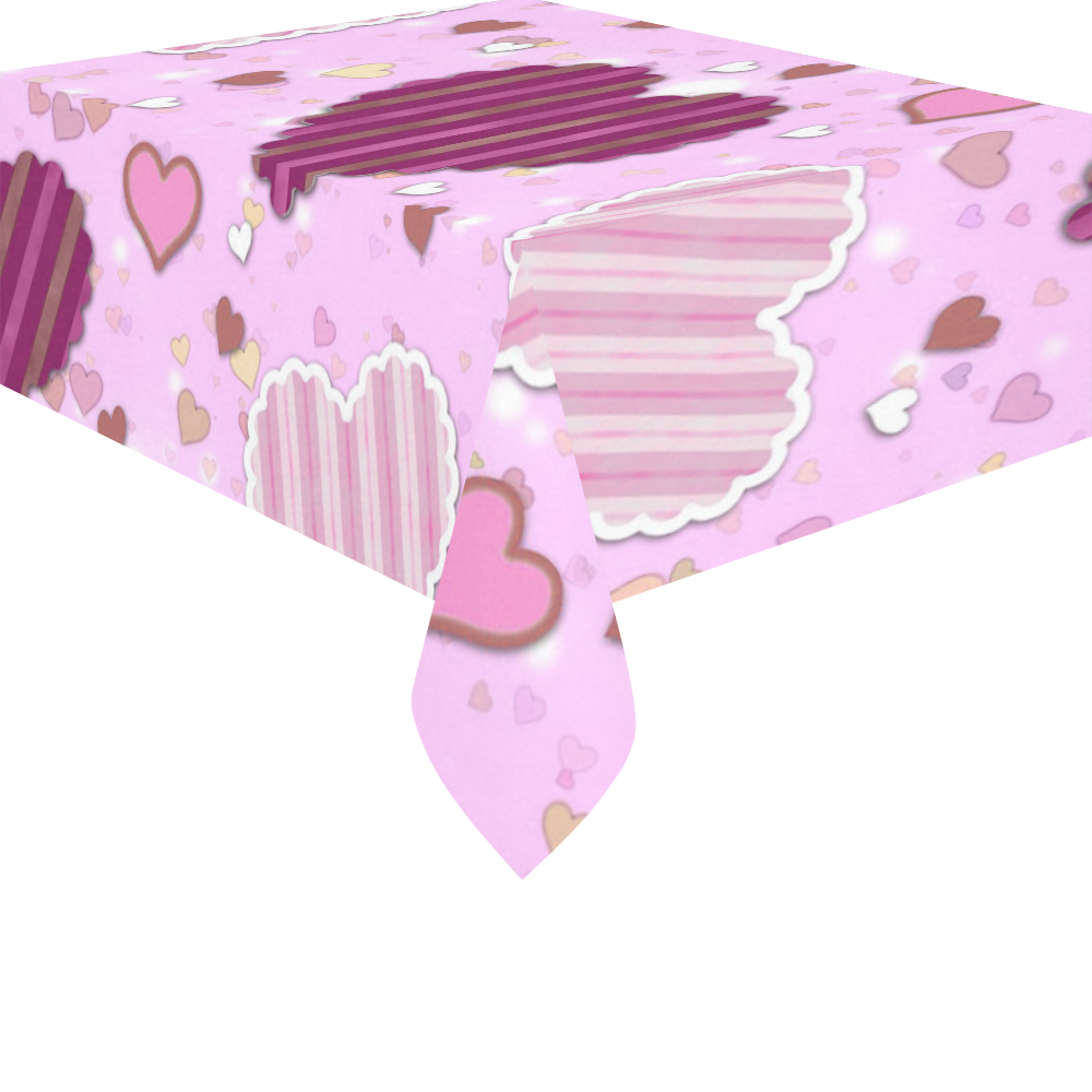 Pink Patchwork Hearts Cotton Linen Tablecloth 52"x 70"