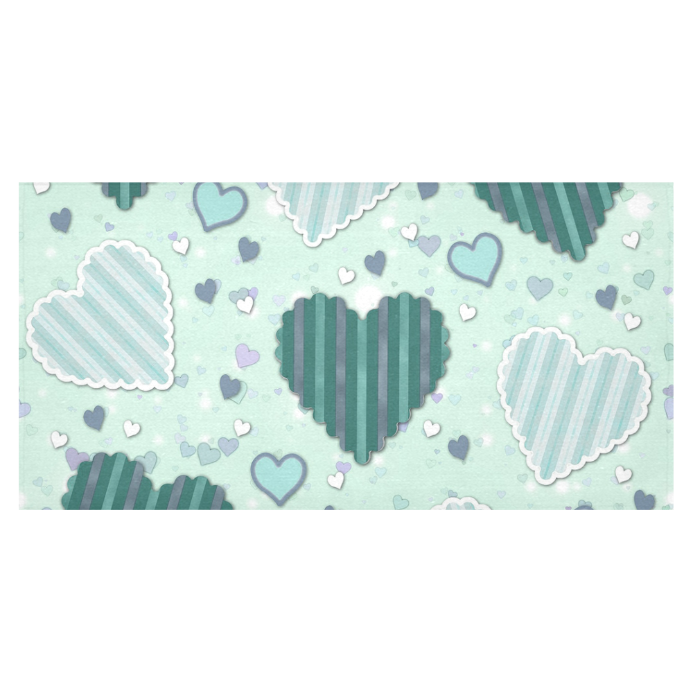 Mint Green Patchwork Hearts Cotton Linen Tablecloth 60"x120"